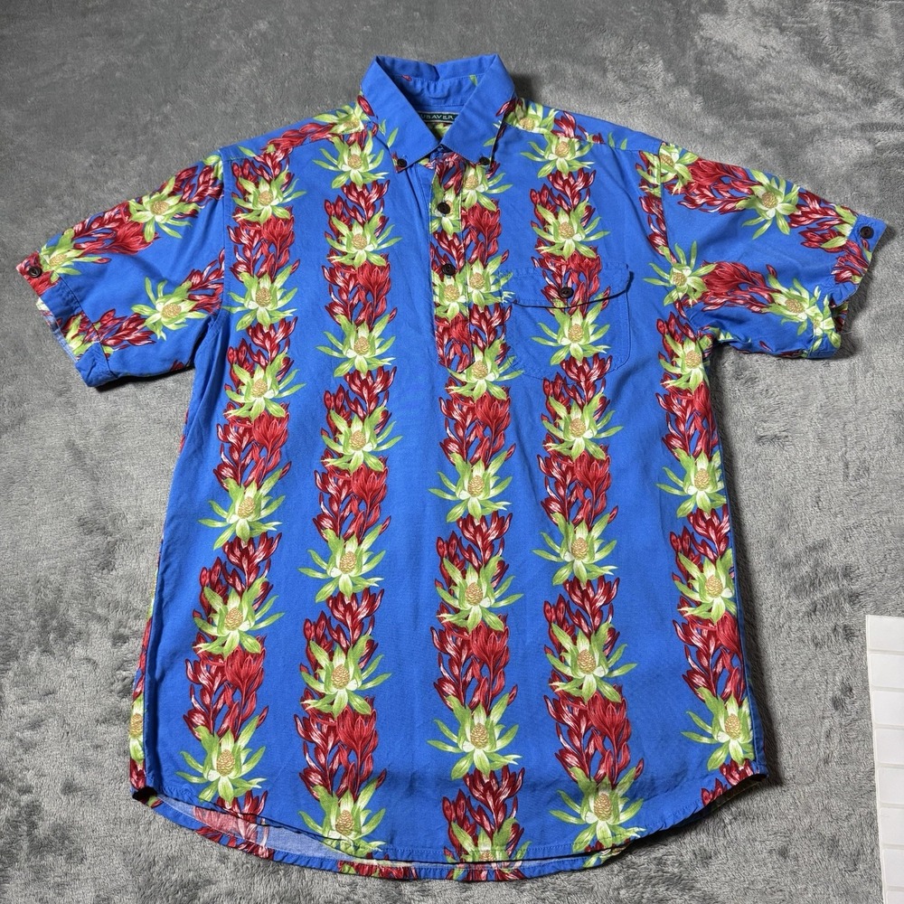 Cubavera-Mens Hawaiian Shirt-Small-Blue/Red Floral-Casual‎ Button-Up, 100% Rayon